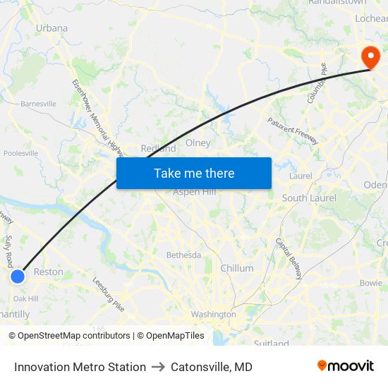 Innovation Metro Station to Catonsville, MD map