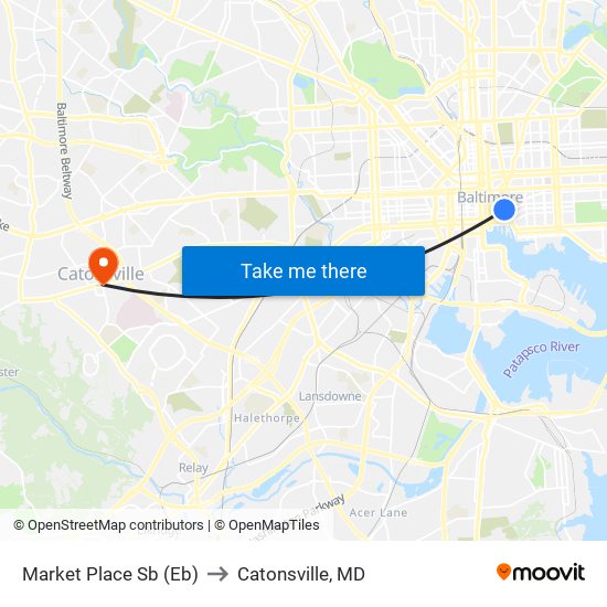 Market Place Sb (Eb) to Catonsville, MD map