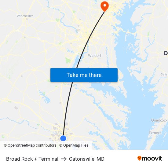 Broad Rock + Terminal to Catonsville, MD map