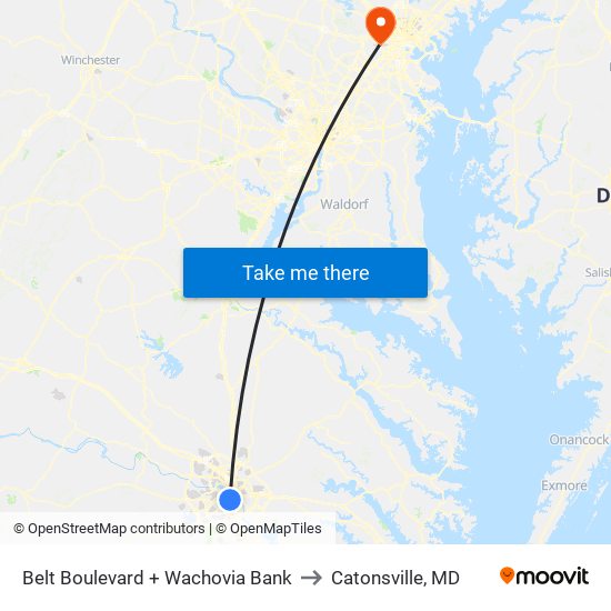 Belt Boulevard + Wachovia Bank to Catonsville, MD map