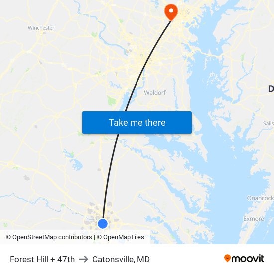 Forest Hill + 47th to Catonsville, MD map