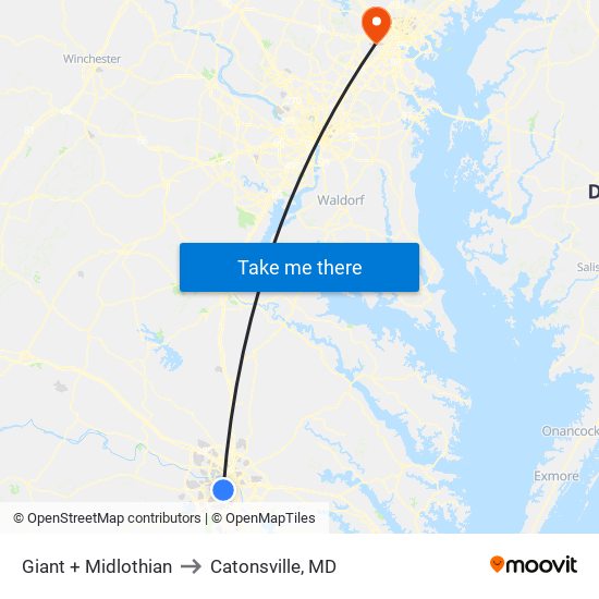 Giant + Midlothian to Catonsville, MD map