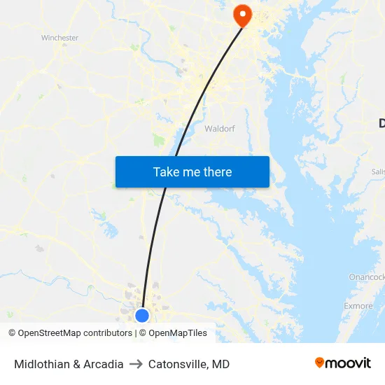 Midlothian & Arcadia to Catonsville, MD map
