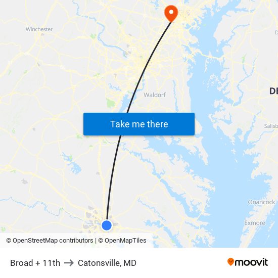 Broad + 11th to Catonsville, MD map