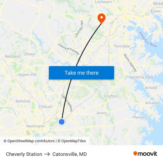 Cheverly Station to Catonsville, MD map