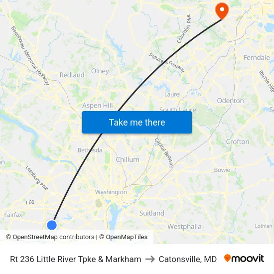Rt 236 Little River Tpke & Markham to Catonsville, MD map