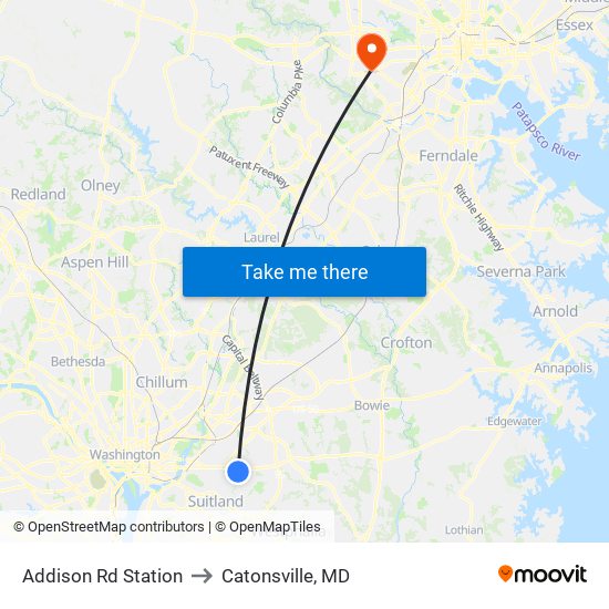 Addison Rd Station to Catonsville, MD map