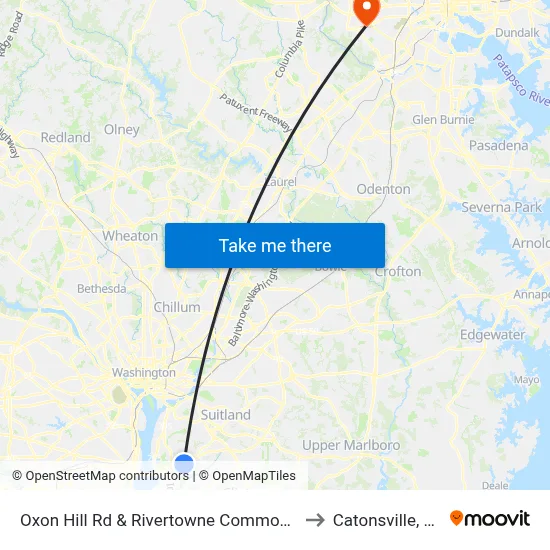 Oxon Hill Rd & Rivertowne Commons M to Catonsville, MD map