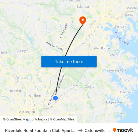 Riverdale Rd at Fountain Club Apartments to Catonsville, MD map
