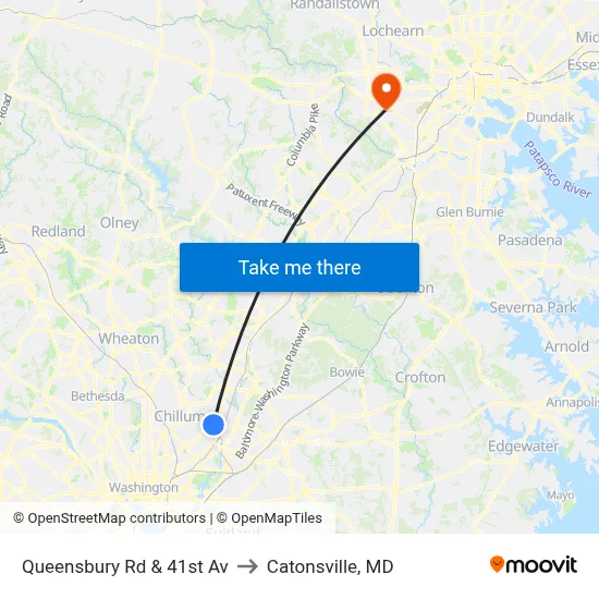 Queensbury Rd & 41st Av to Catonsville, MD map