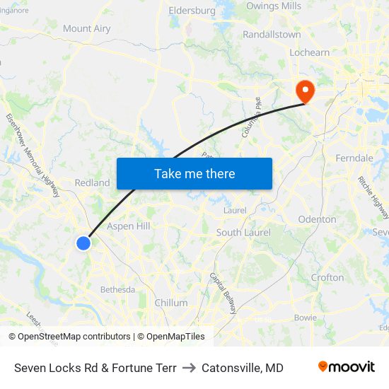 Seven Locks Rd & Fortune Terr to Catonsville, MD map