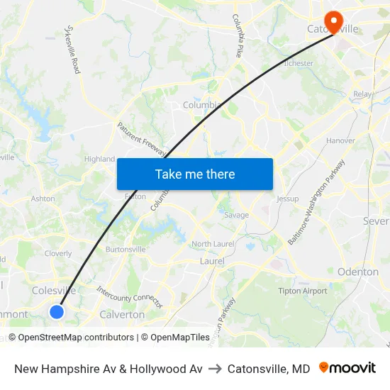 New Hampshire Av & Hollywood Av to Catonsville, MD map