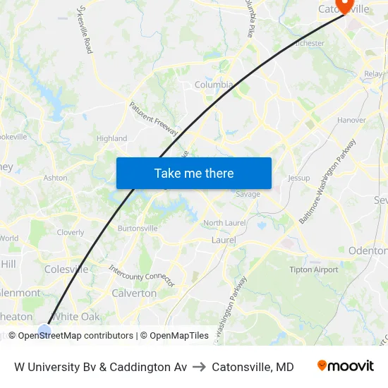 W University Bv & Caddington Av to Catonsville, MD map