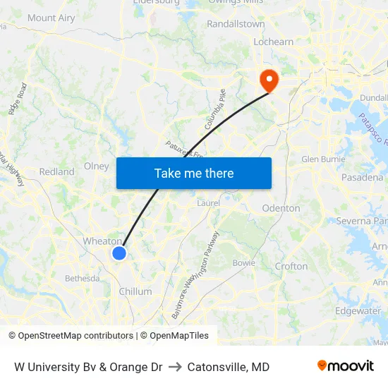 W University Bv & Orange Dr to Catonsville, MD map