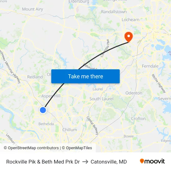 Rockville Pik & Beth Med Prk Dr to Catonsville, MD map