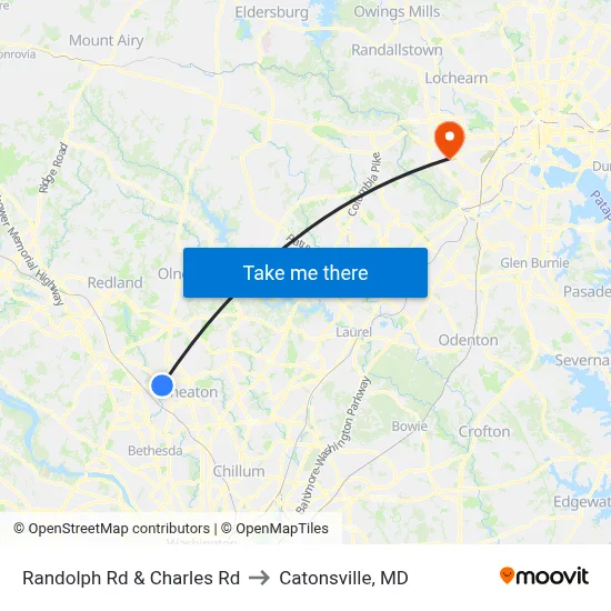 Randolph Rd & Charles Rd to Catonsville, MD map