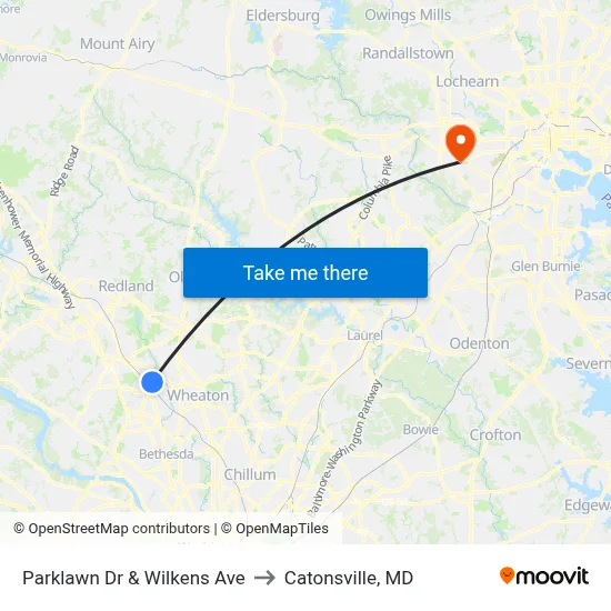 Parklawn Dr & Wilkens Ave to Catonsville, MD map