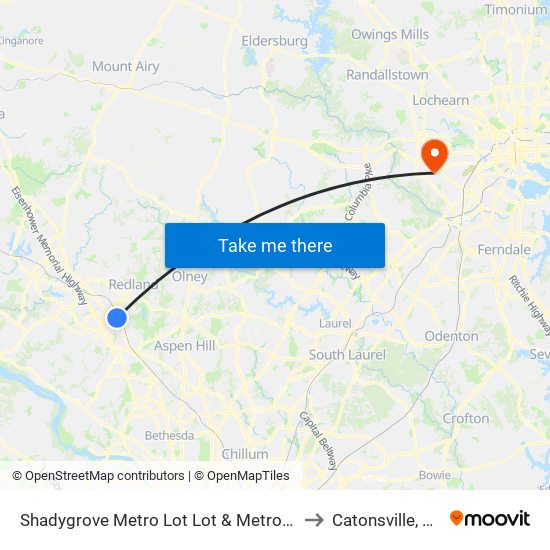 Shadygrove Metro Lot Lot & Metro Lot to Catonsville, MD map