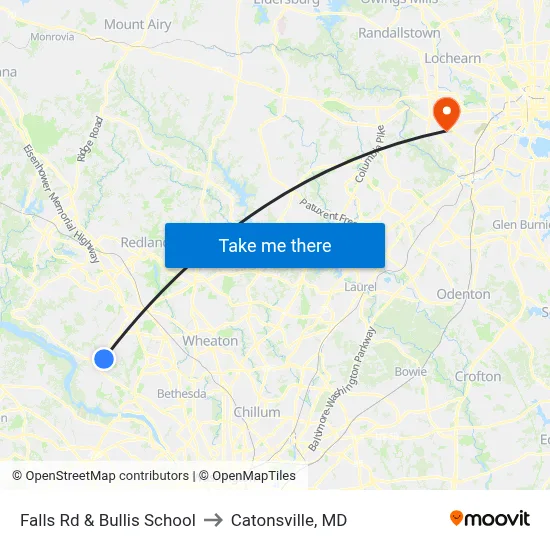 Falls Rd & Bullis School to Catonsville, MD map