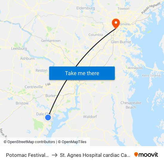 Potomac Festival After Omniride to St. Agnes Hospital cardiac Catheterization Laboratory map