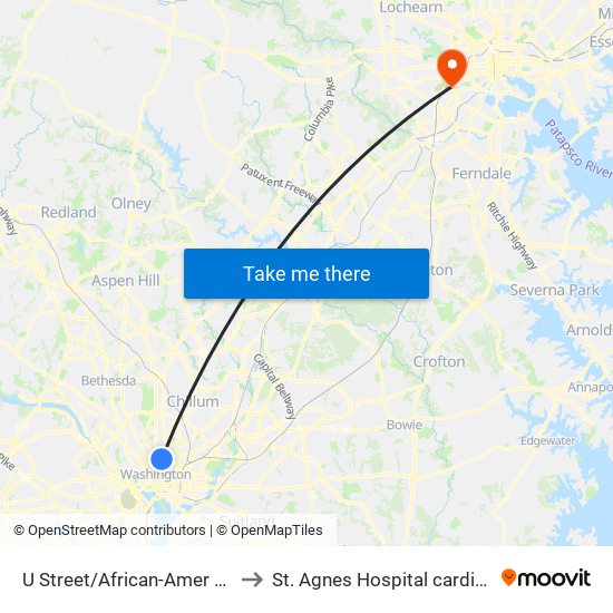 U Street/African-Amer Civil  War Memorial/ Cardozo to St. Agnes Hospital cardiac Catheterization Laboratory map