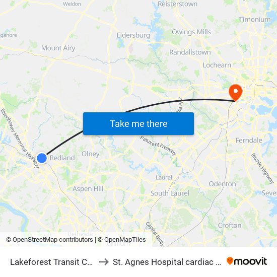 Lakeforest Transit Center & Odendhal Ave to St. Agnes Hospital cardiac Catheterization Laboratory map