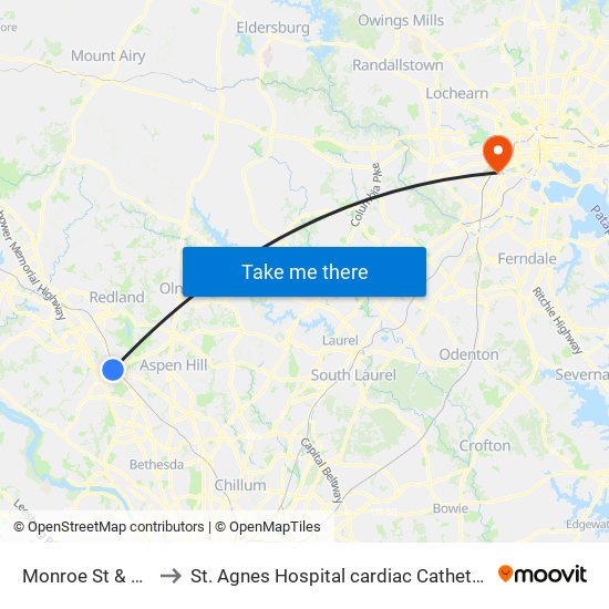 Monroe St & Monroe Pl to St. Agnes Hospital cardiac Catheterization Laboratory map