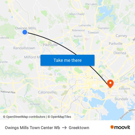 Owings Mills Town Center Wb to Greektown map