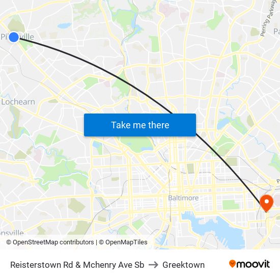 Reisterstown Rd & Mchenry Ave Sb to Greektown map