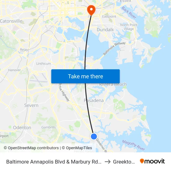 Baltimore Annapolis Blvd & Marbury Rd Sb to Greektown map