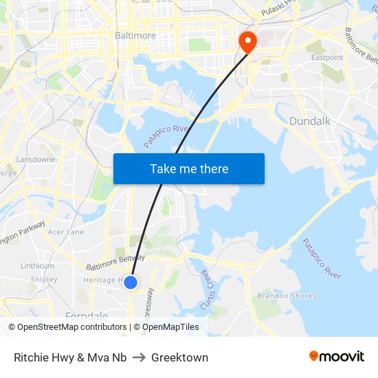 Ritchie Hwy & Mva Nb to Greektown map