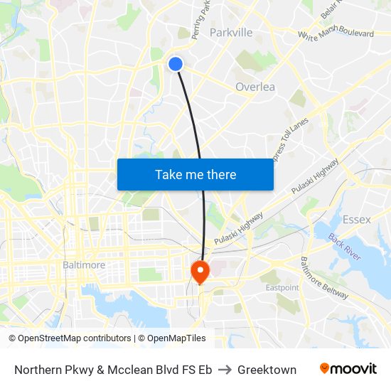 Northern Pkwy & Mcclean Blvd FS Eb to Greektown map