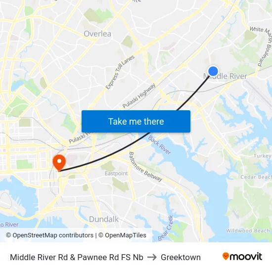 Middle River Rd & Pawnee Rd FS Nb to Greektown map