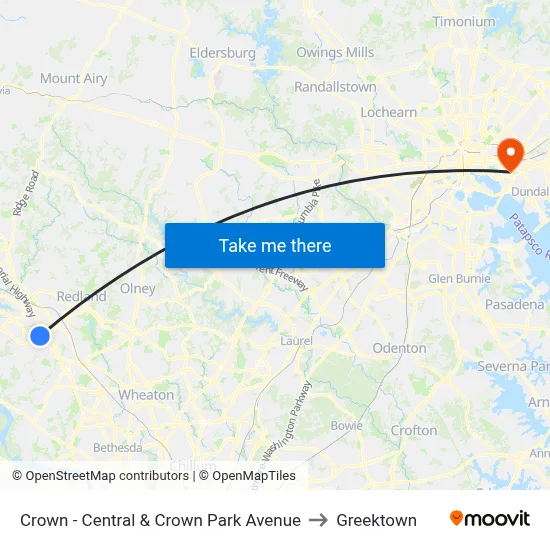Crown - Central & Crown Park Avenue to Greektown map