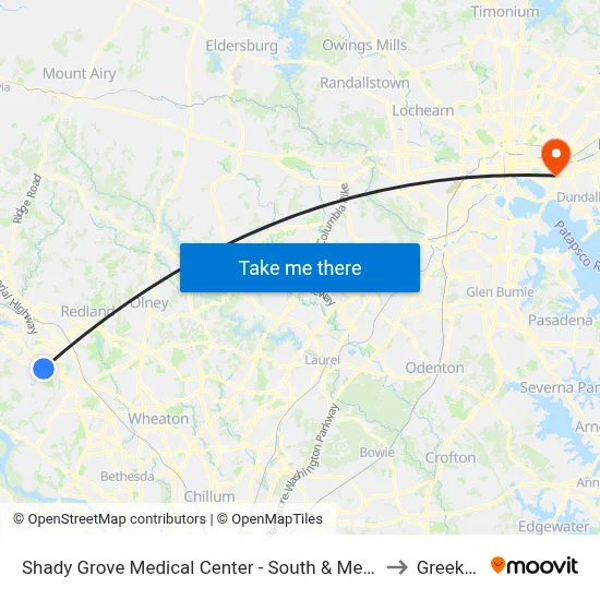 Shady Grove Medical Center - South & Medical Center Way to Greektown map