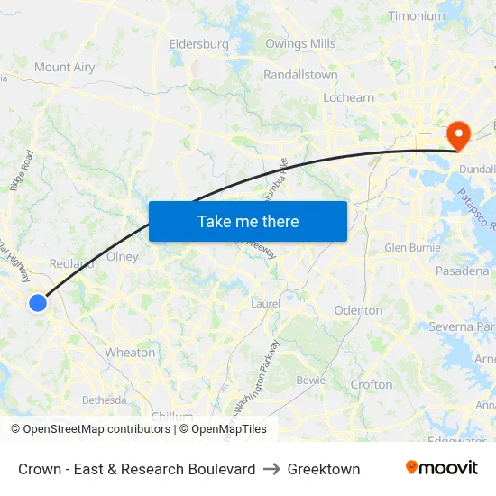 Crown - East & Research Boulevard to Greektown map