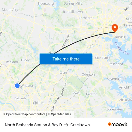 North Bethesda Station & Bay D to Greektown map