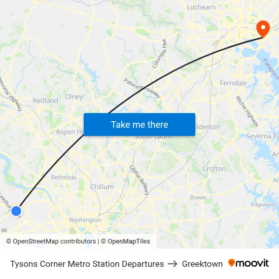 Tysons Corner Metro Station Departures to Greektown map