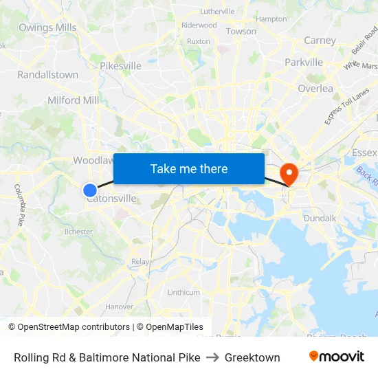 Rolling Rd & Baltimore National Pike to Greektown map