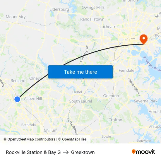 Rockville Station & Bay G to Greektown map