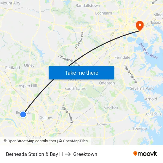 Bethesda Station & Bay H to Greektown map