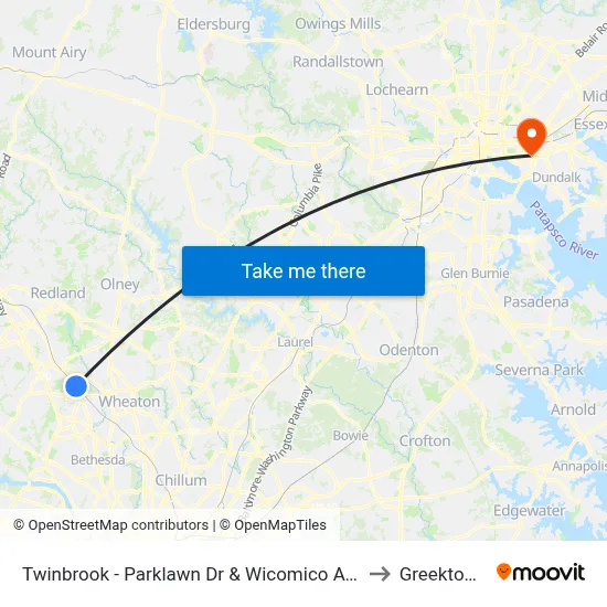 Twinbrook - Parklawn Dr & Wicomico Ave to Greektown map