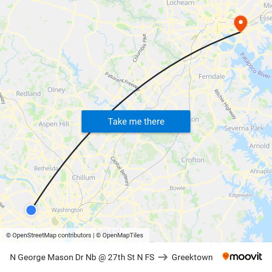N George Mason Dr Nb @ 27th St N FS to Greektown map