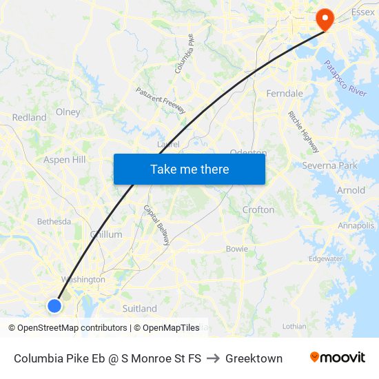 Columbia Pike Eb @ S Monroe St FS to Greektown map
