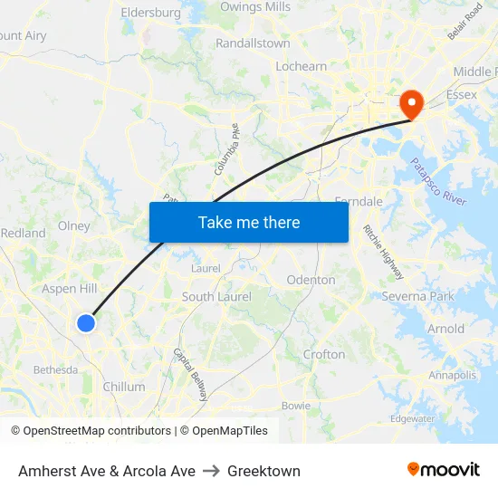 Amherst Ave & Arcola Ave to Greektown map
