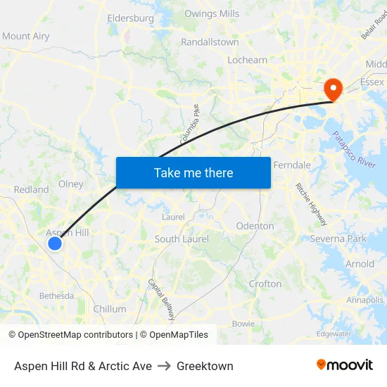Aspen Hill Rd & Arctic Ave to Greektown map