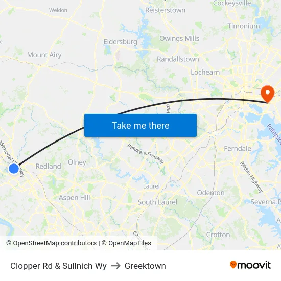 Clopper Rd & Sullnich Wy to Greektown map