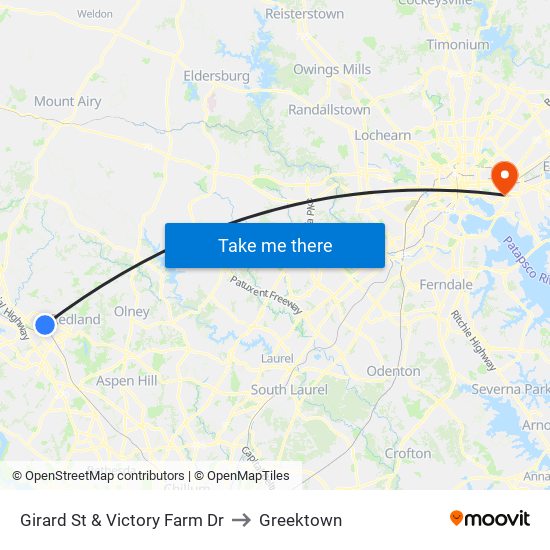 Girard St & Victory Farm Dr to Greektown map