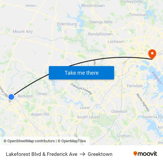 Lakeforest Blvd & Frederick Ave to Greektown map