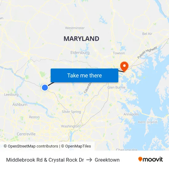 Middlebrook Rd & Crystal Rock Dr to Greektown map